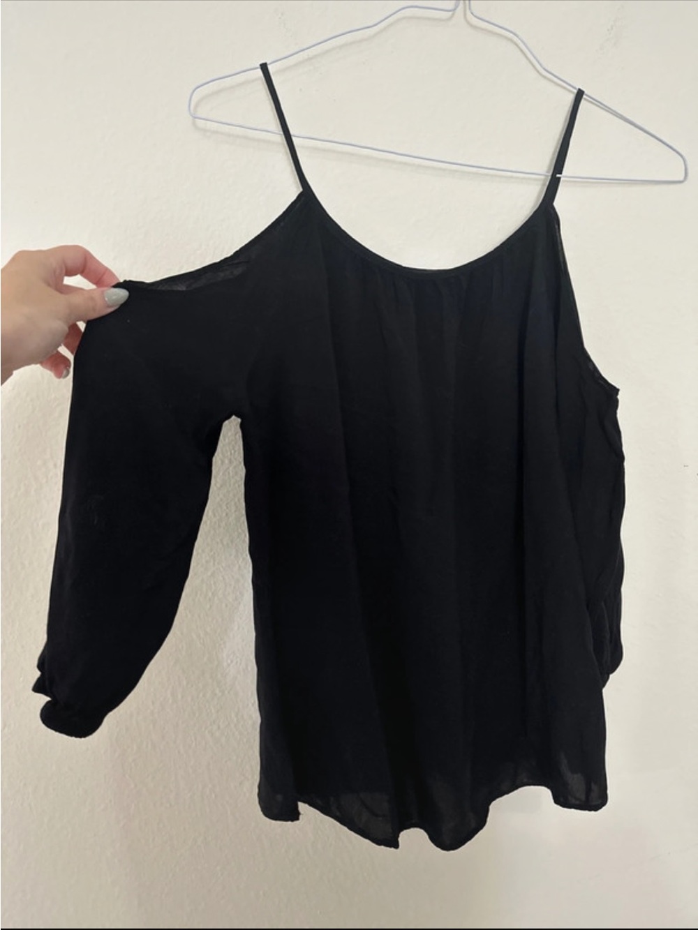 Express Black Cold-Shoulder Spaghetti Strap Blouse